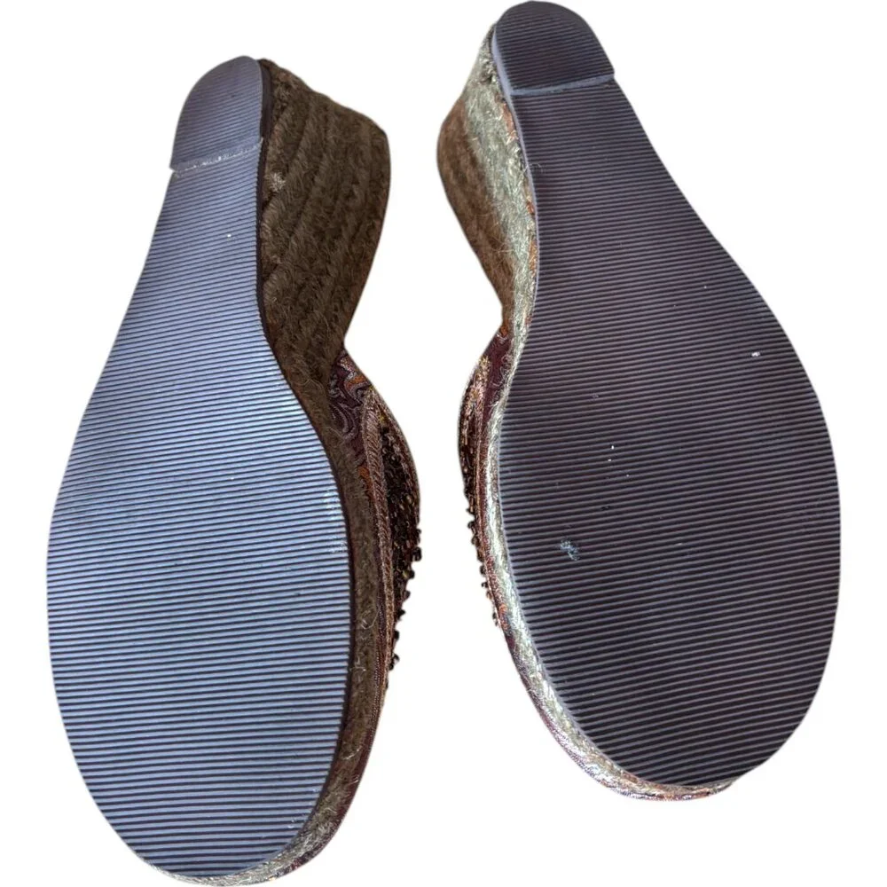 Coldwater‎ Creek brown beaded espadrille wedge mule clogs sz 9
